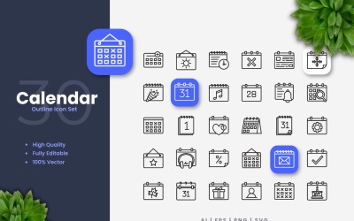 30 Calendar Outline Icon Set