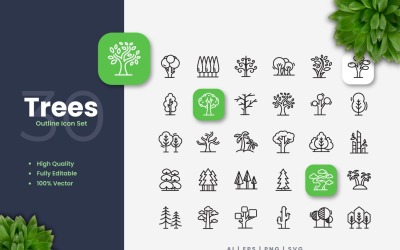 Conjunto de iconos de contorno de 30 árboles