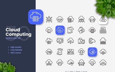 30 conjunto de iconos de esquema de computación en la nube