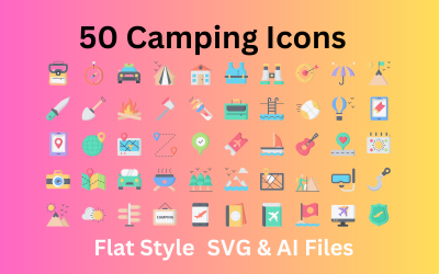 露营图标集 50 个平面图标-SVG 和 AI 文件