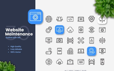 30 conjunto de iconos de contorno de mantenimiento de sitio web