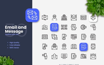 30 conjunto de iconos de esquema de correo electrónico y mensaje