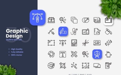 30 conjunto de iconos de esquema de diseño gráfico