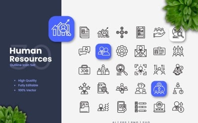 30 Human Resource Outline Icon Set