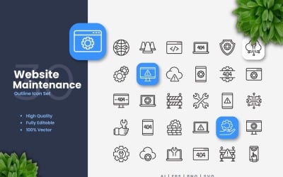 30 Ikonuppsättning för webbplatsunderhåll