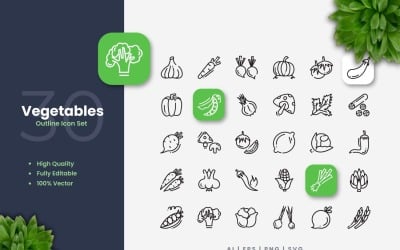 30 Vegetables Outline Icon Set