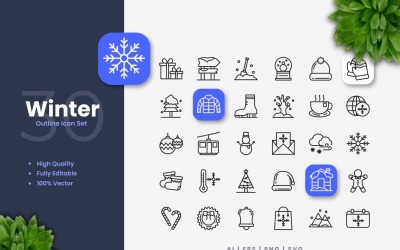 30 Winter-Umriss-Icon-Set