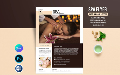 Modèle de flyer de spa et salon de beauté. Photoshop et Ms Word