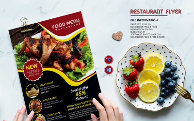 Modèle de flyer de menu de restaurant. Modèle Photoshop et MsWord