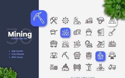 30 Mining Outline Icon Set