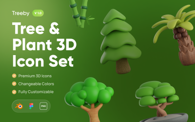 Treeby - Conjunto de iconos 3D de árboles y plantas