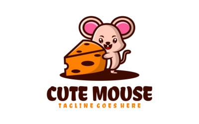 Design de logotipo de desenho animado de mascote de rato fofo