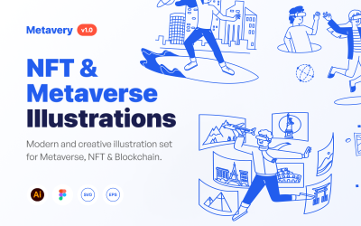 Metavery - Ensemble d&amp;#39;illustrations Metaverse, NFT et Blockchain
