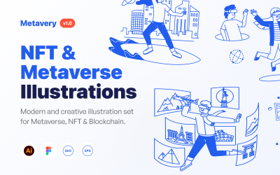 Metavery - Metaverse, NFT &amp;amp; Blockchain Illustration Set