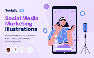 Społecznie - zestaw ilustracji marketingowych w mediach społecznościowych