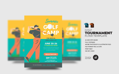Flyer-sjabloon voor golftoernooien.,
