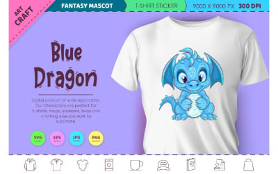 Blue cartoon Dragon. Fantasy clipart.