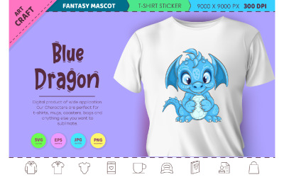 Dragon de dessin animé bleu. Clipart de fantaisie.