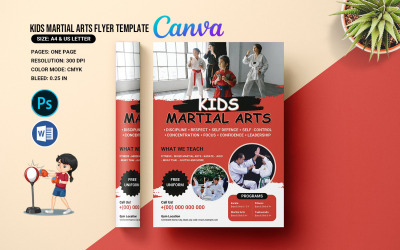 Flyer-Vorlage für Kampfsport für Kinder. MS Word, Photoshop und Canva