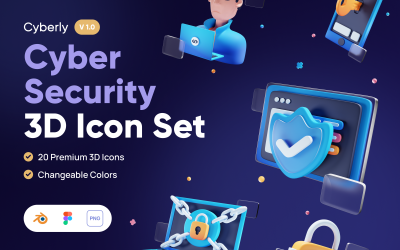Cyberly - Cyber Security 3D Ikonuppsättning