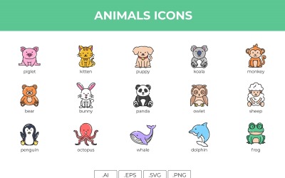 Plantilla de conjunto de iconos de animales lindos