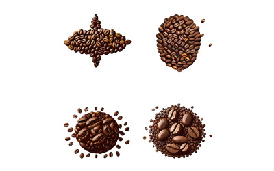 Set di chicchi di caffè isolato su sfondo bianco.