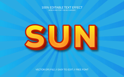 Sun 3D редактируемый векторный шаблон текстового эффекта Eps