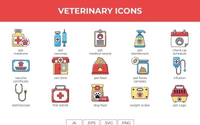Veterinär ikonuppsättning mall