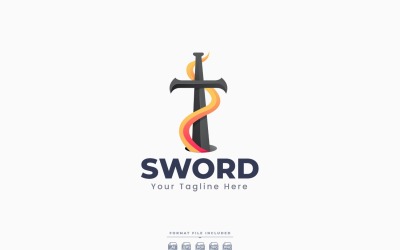 Design de Modelo de Logotipo de Espada Flamejante