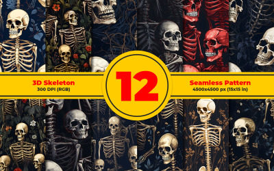 Scheletro 3D con fiori Seamless Pattern Design