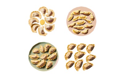 Set Pierogi, Wareniki auf einem Teller isoliert auf weißem Hintergrund.