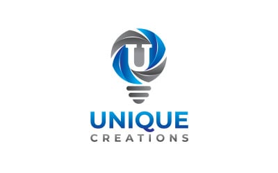 Unique Creations logo design with bulb 3d