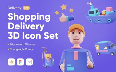 Deliverly - Conjunto de iconos 3D de entrega de compras en línea
