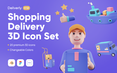 Deliverly - Online-Shopping-Lieferung 3D-Icon-Set