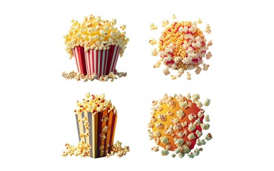 Popcorn-Set. 3D-Vektorillustration isoliert auf weißem Hintergrund.