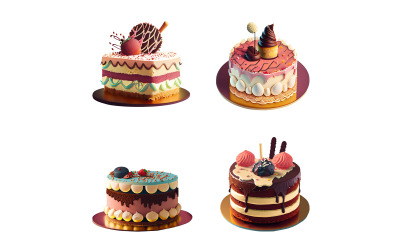 Uppsättning av kakor med olika typer av frosting. Vektor illustration.