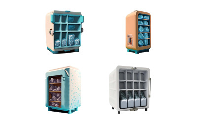 Uppsättning av Icebox på en vit bakgrund.
