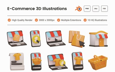 Conjunto de ilustrações 3D de comércio eletrônico
