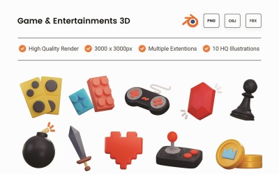 Conjunto de ilustrações 3D de jogos e entretenimento