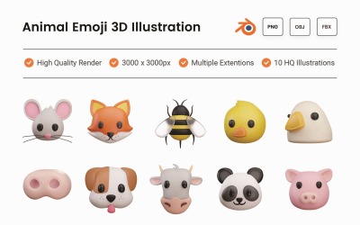 Conjunto de ilustra??o 3D de emoji animal