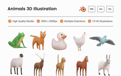 Conjunto de ilustra??o de animais 3D