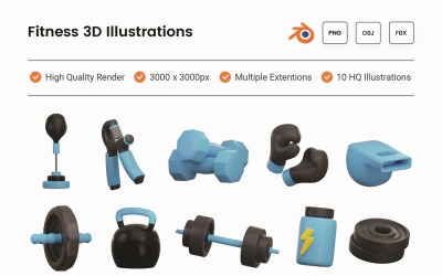 Fitness och gym 3D Illustration Set