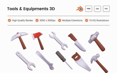 Gereedschappen en uitrustingen 3D illustratieset