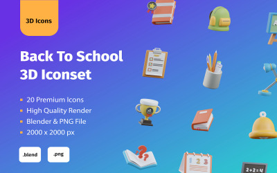 3D tillbaka till skolan Illustration Set