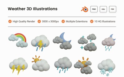 Időjárás 3D-s illusztráció készlet