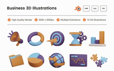 Insieme dell&amp;#39;illustrazione di affari 3D