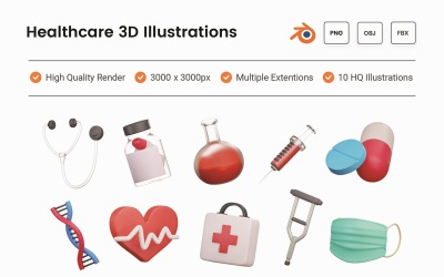 Набор 3D-иллюстраций здравоохранения