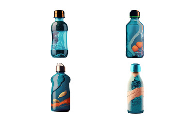 Набор пластиковых бутылок с водой, изолированных на белом фоне.