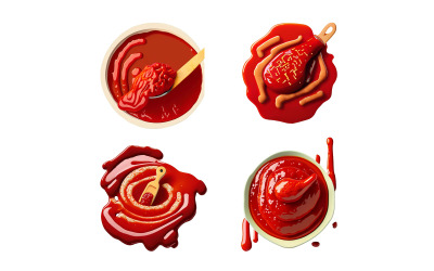 Set med ketchup och sås. Vektor illustration.