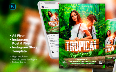 Tropic - Dj Club Night Party Flyer en sociale mediapost